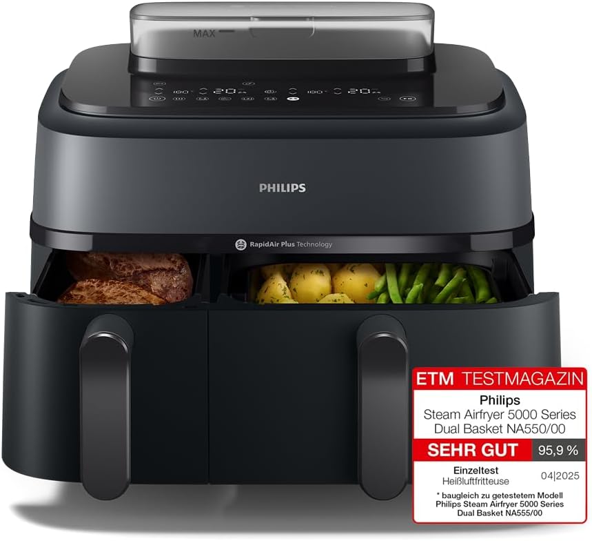 Philips Airfryer 5000 Series Dual Basket 9L Hot Air Fryer with Steam Function 2 Baskets NA550/00