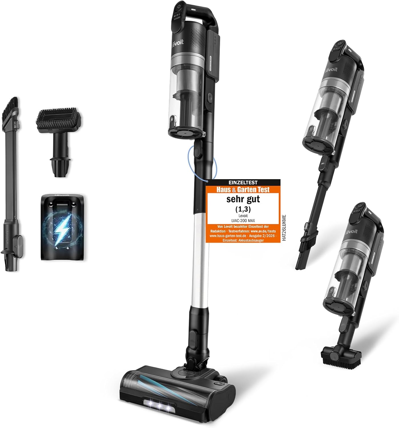 Levoit LVAC-200 MAX Cordless Vacuum Cleaner Battery Powered HEPA Filter Pet Hair Carpet Hard Floors Self Standing Anti Tangle
