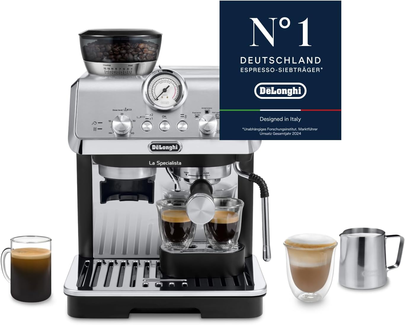 DeLonghi La Specialista Arte EC9155.MB Espresso Machine with Grinder 8 Levels 15 Bar 1550W Stainless Steel Black