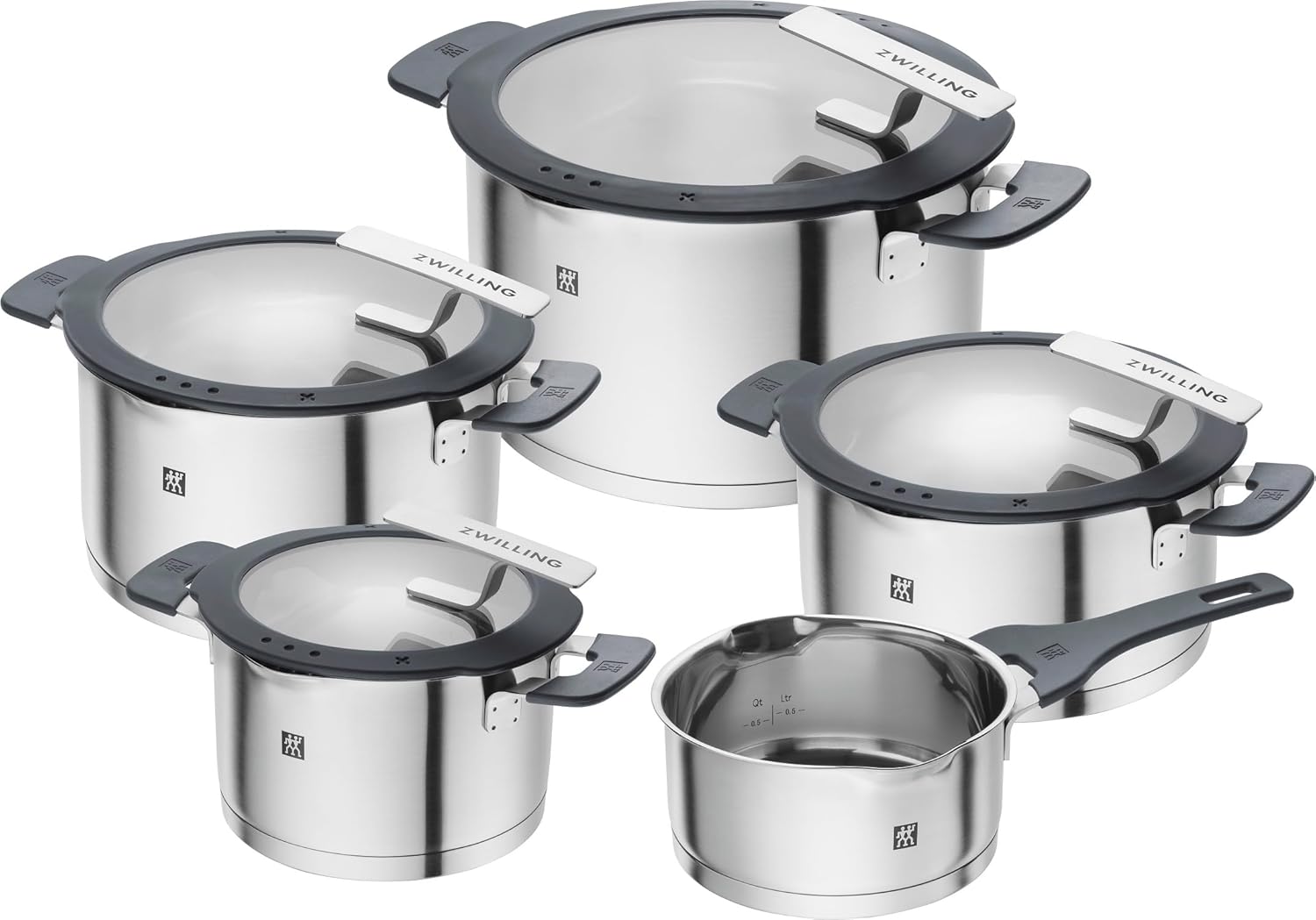 ZWILLING Simplify 5-Piece Stainless Steel Saucepan Set Induction Safe with Strainer Lids and Stay Cool Handles