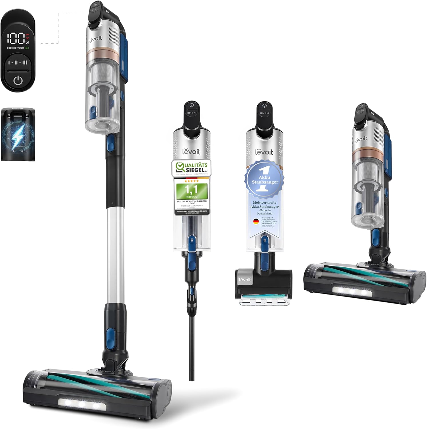 Levoit LVAC-300 Cordless Vacuum Cleaner 99.9% Dust Collection Pet Hair HEPA Filter Blue 150sqm Battery Powered