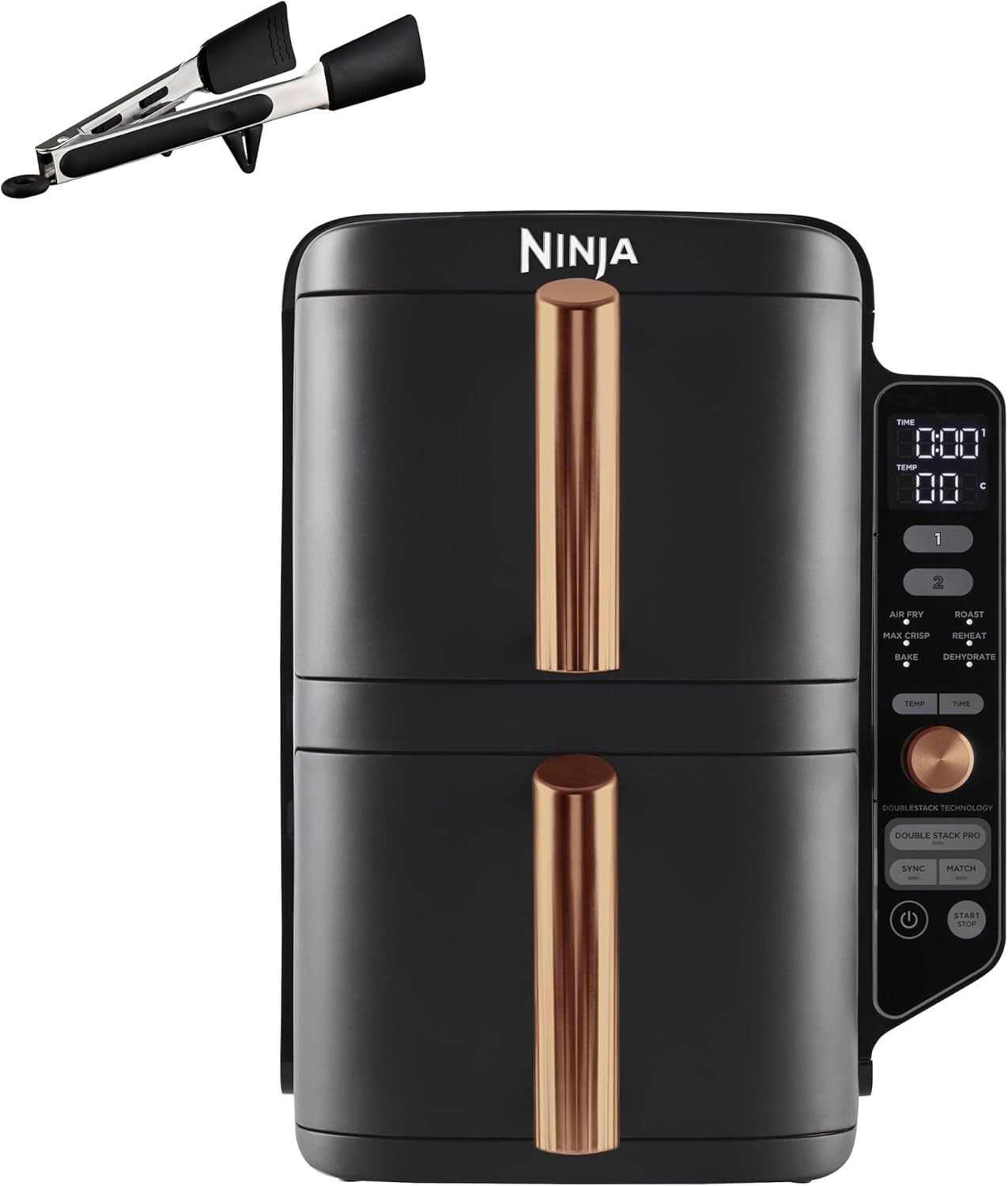 Ninja Double Stack XL Air Fryer 9.5L 2 Drawer 4 Level Cooking 6 Functions Black Copper SL400EUCP