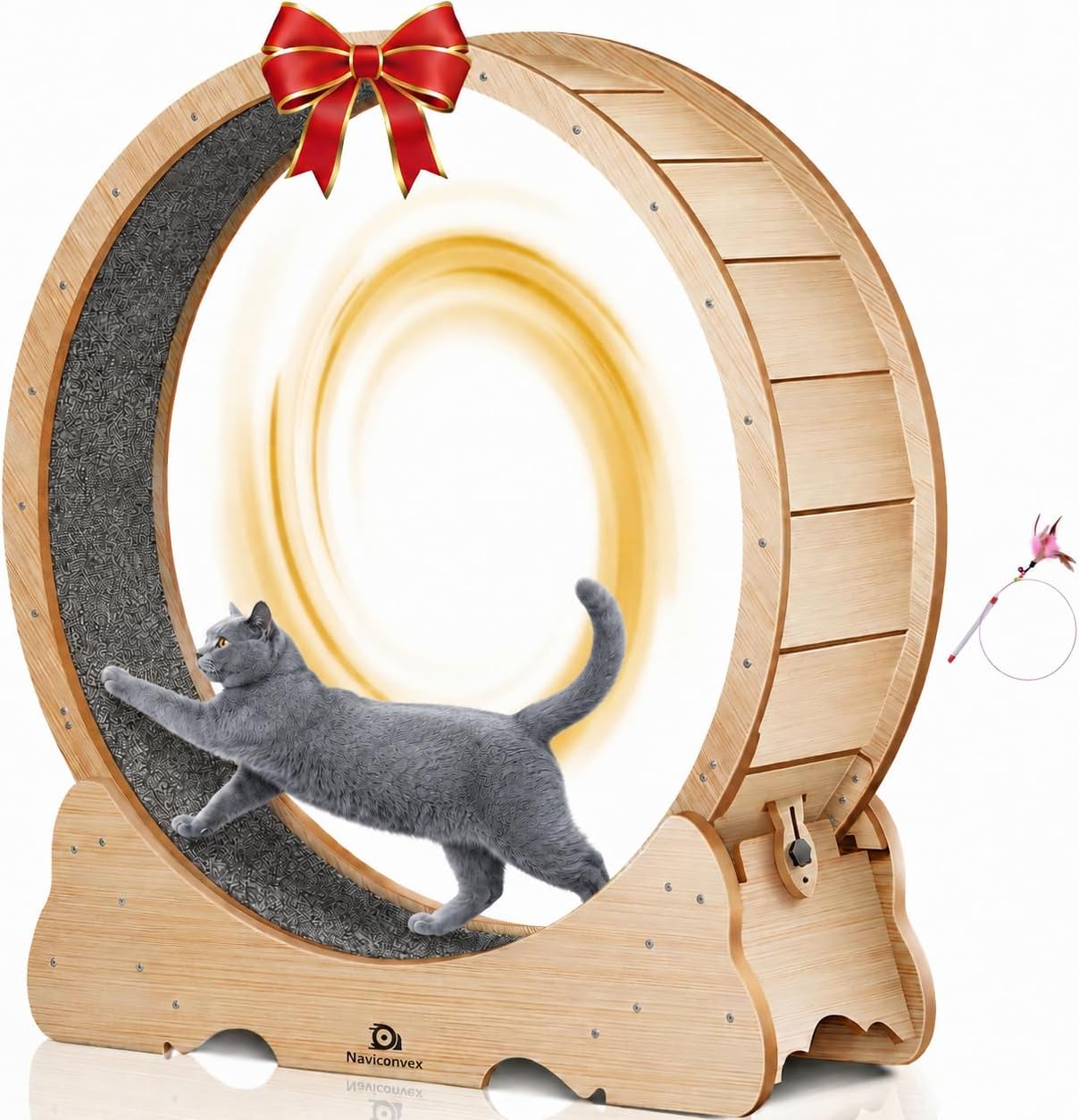 Katzenlaufrad XXL Durchmesser 135cm Groß laufrad Katze Super Leise Katzen Laufrad mit abnehmbarem Teppich und Katzenangel zum Laufen/Gehen/Trainierenfür, geeignet die meisten Katzen