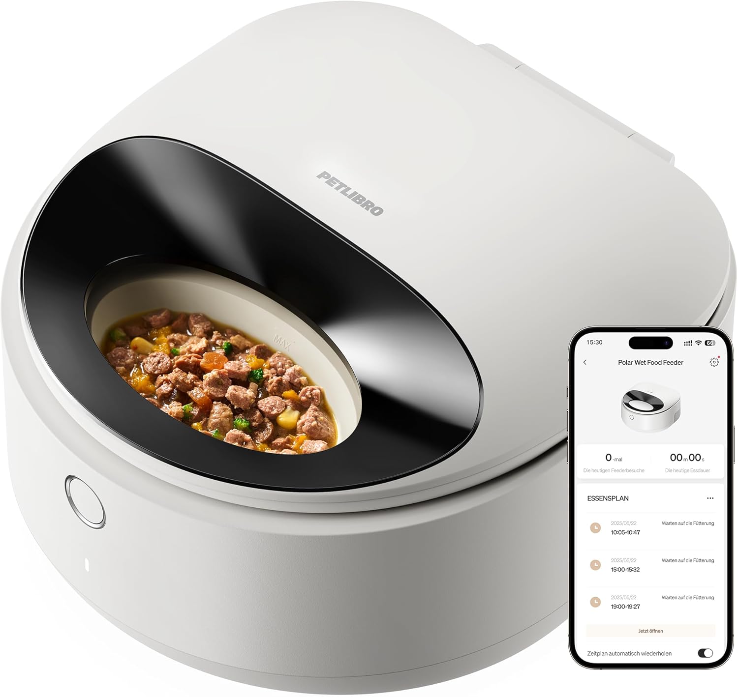 PETLIBRO Futterautomat Katze Nassfutter, Nassfutterautomat mit Halbleiter Kühlung, 2,4 GHz Wi-Fi Smart App-Steuerung Nassfutter Automat für Katzen, 3 Tage wahre Frische, Wet Food Feeder, Weiß